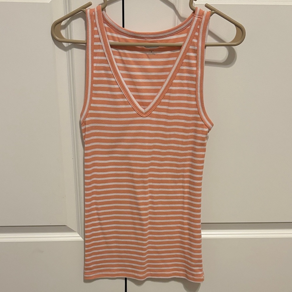 Old Navy Peach and White Striped Tank Top